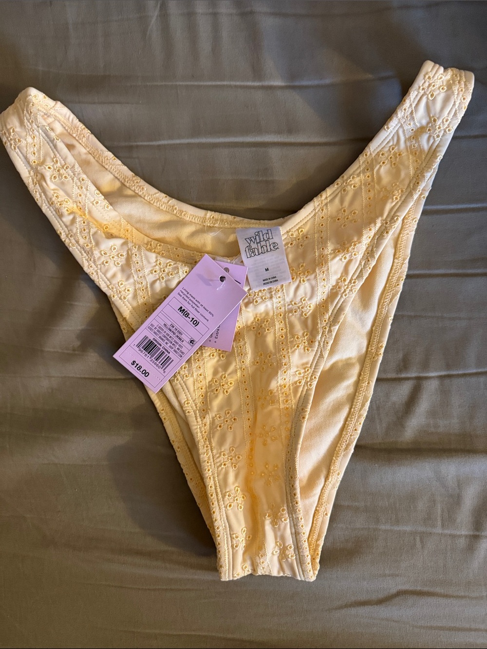 Wild Fable Pale Yellow Eyelet High-Cut Bikini Bottom